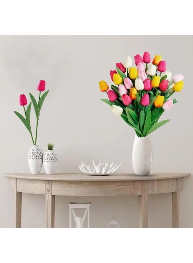 10pcs Real Touch Artificial Tulip Bouquet Mixed Color Faux Flowers For Home Office Wedding Decor - Image 4